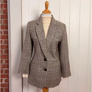 Vintage 80s JH Collectibles Wool Glen Plaid Blazer Brown Womens 12